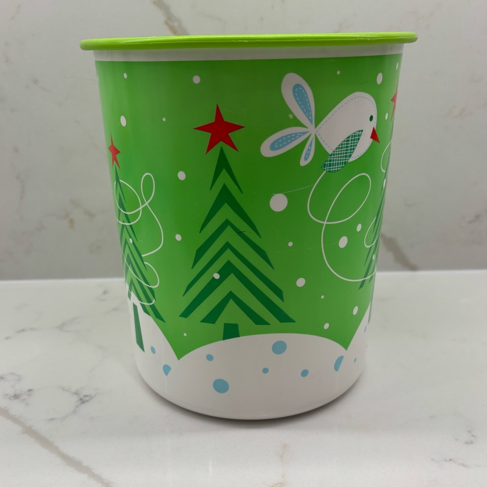 Tupperware Festive Jolly Holiday Canister Christmas Tree and Bird Canister & Lid